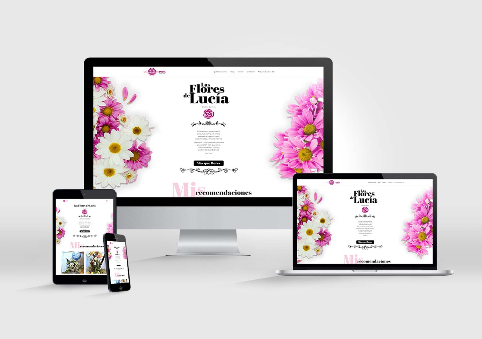 Aspecto de la página web de Las Flores de Lucía en diferentes pantallas